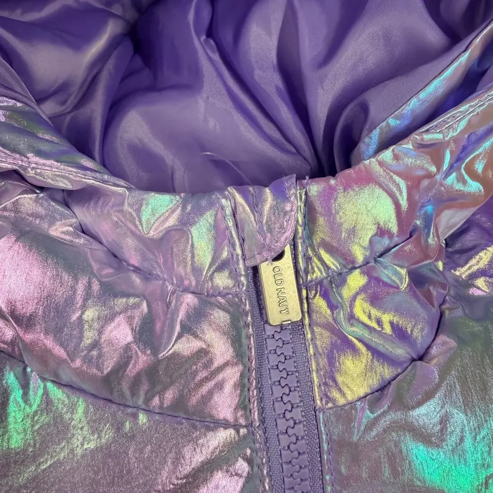 Old Navy Puffer Jacket Iridescent Purple 2T Coat With Hood
